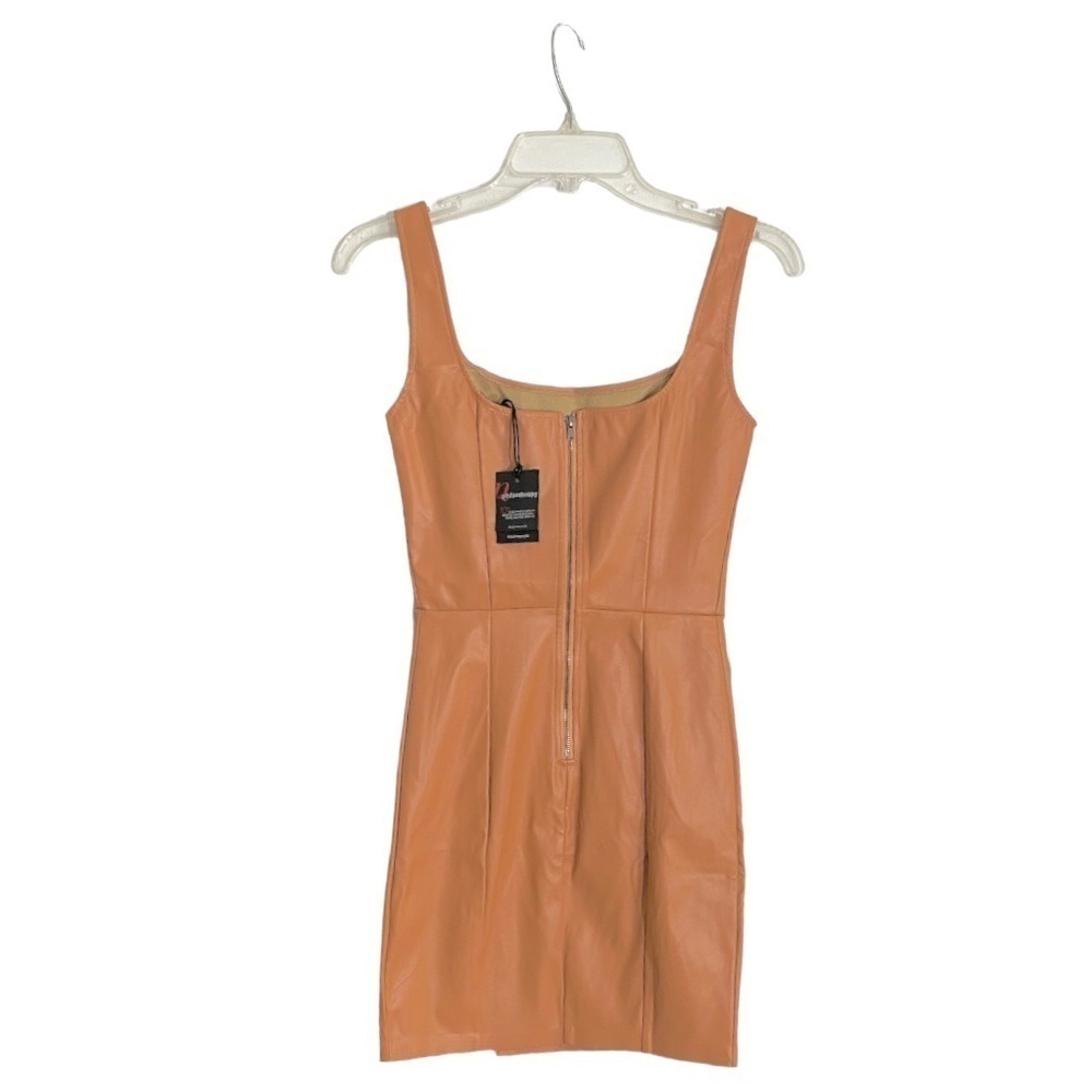 NEW N:Philanthropy Vegan Leather Mini Dress Nuevo Sleeveless Camel Size XS - Picture 5 of 8